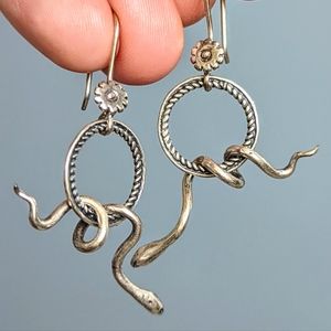 Sterling silver serpent snake Medusa dangle earrings, handmade